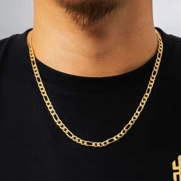 Other - 18” 7mm Stainless Steel 18K Gold Filled Electroplated Figaro Cuban Necklace